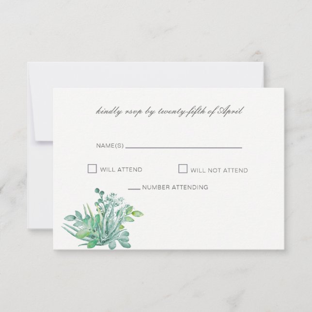 Sensational Succulents Wedding RSVP cards (Front)