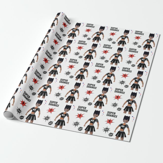 Sensational Superhero Cute Girl Panther Birthday Wrapping Paper (Unrolled)