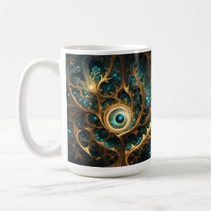 Sense Of Sight Teal And Gold Fractal Abstract Art, Coffee Mug