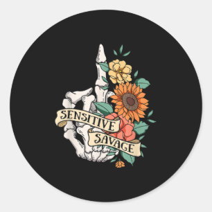 Sensitive Savage Flower Skeleton Dead Inside Motiv Classic Round Sticker
