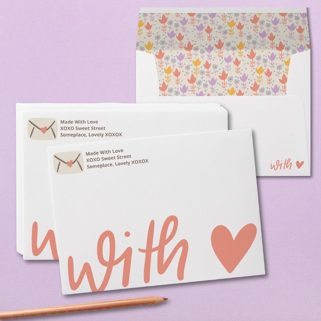 Sent With Love Modern Casual Pink and Brown  Envelope (Send your card or letter "with love" with these customizable envelopes. )