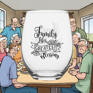 Sentimental Family blessings word art Stemless Wine Glass