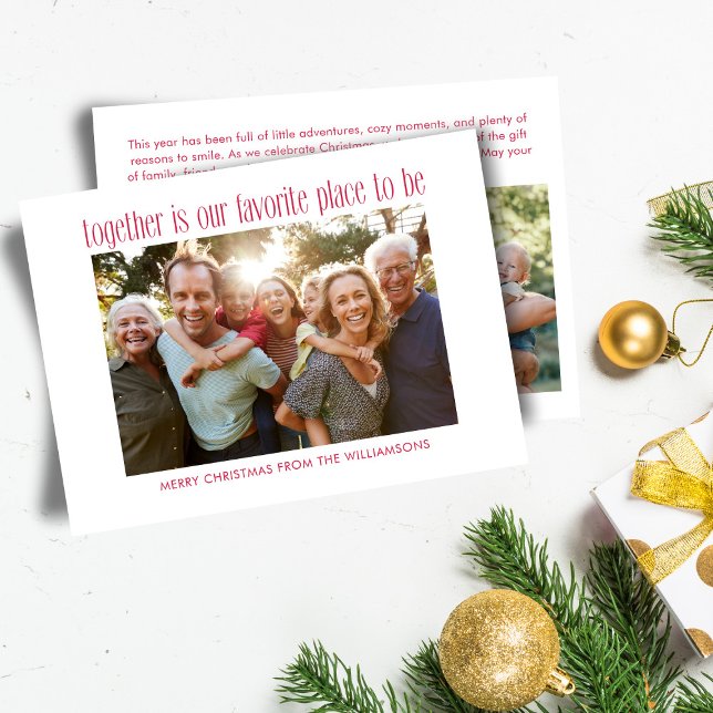 Sentimental Family Love Multi Photo Red Christmas Holiday Card (Creator Uploaded)