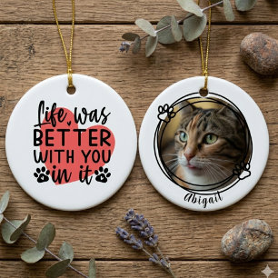 Sentimental Minimalist Cat Memorial Gift Ceramic Tree Decoration