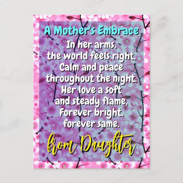 Sentimental Mum Poem Gift | Pink Floral Message Postcard (Front)