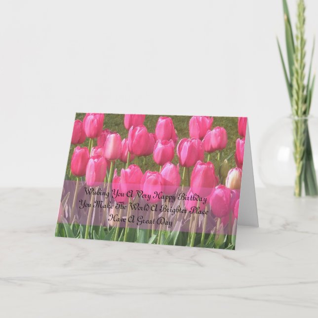 Sentimental Pink Tulip Birthday card (Front)