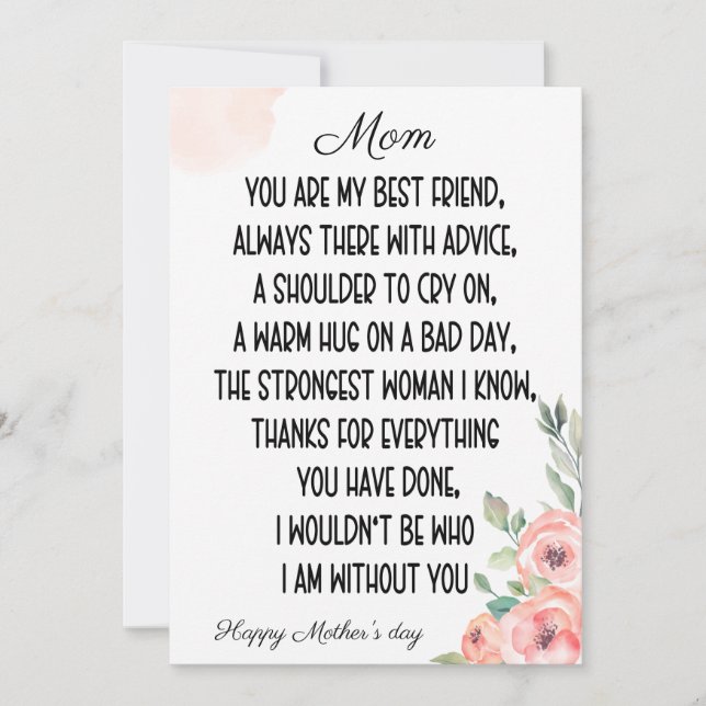 Sentimental words For Mum, Happy Mother's day Invitation (Front)