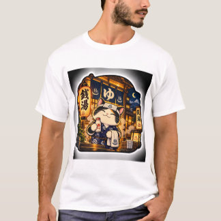 Sento Night Cat T-Shirt | Japanese Bathhouse Retro