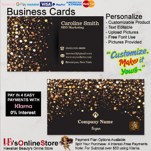 SEO Marketing Elegant Gold & Black Glitter QR Code Business Card
