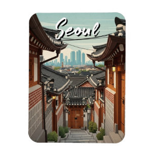 Seoul Bukchon South Korea Sunset Magnet