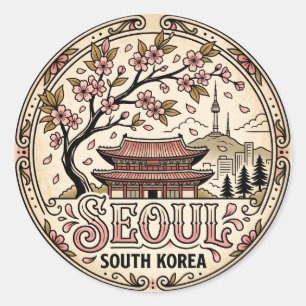 Seoul Cherry Blossoms South Korea Classic Round Sticker