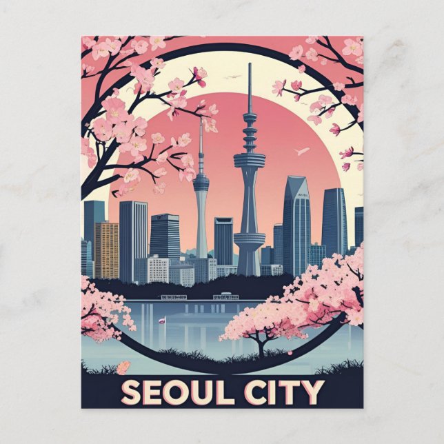  Seoul City  Modern Skyline Retro Art South Korea Postcard (Front)
