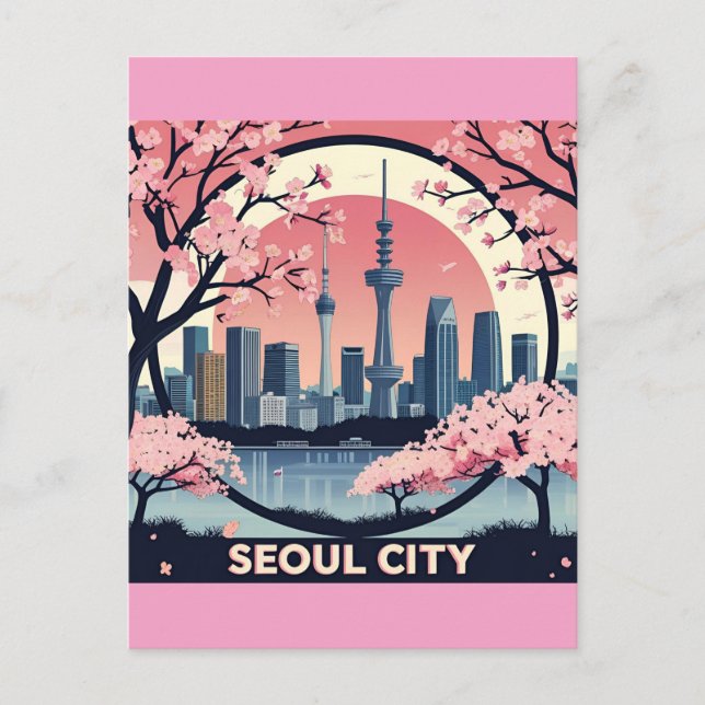  Seoul City  Modern Skyline Retro Art South Korea Postcard (Front)