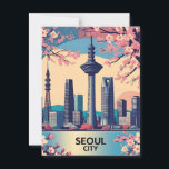 Seoul City  Modern Skyline Retro Art South Korea Postcard<br><div class="desc">Capture the vibrant beauty of South Korea’s capital with this stunning Seoul City poster. Featuring a stylised modern skyline framed by blooming cherry blossoms, this retro-inspired illustration blends urban energy with natural elegance. With iconic skyscrapers, pastel skies, and serene waterside reflections, it's the perfect wall art for lovers of Korean...</div>
