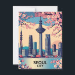 Seoul City  Modern Skyline Retro Art South Korea Postcard<br><div class="desc">Capture the vibrant beauty of South Korea’s capital with this stunning Seoul City poster. Featuring a stylised modern skyline framed by blooming cherry blossoms, this retro-inspired illustration blends urban energy with natural elegance. With iconic skyscrapers, pastel skies, and serene waterside reflections, it's the perfect wall art for lovers of Korean...</div>