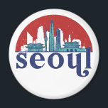 Seoul Korea Retro Sun City Skyline Cityscape Art Magnet<br><div class="desc">Vintage and retro city design with beautiful skyline, tourist attraction and cityscape art. Cool skyscraper and building silhouette illustration merchandise for tourist and traveller. Perfect as souvenir to bring back home when travelling all around the world. Save the memory of your travel and vacation with family and friends. Background colour...</div>