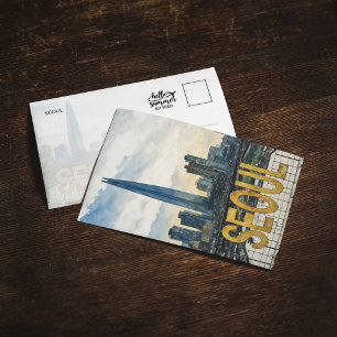 Seoul Korea Watercolor Postcard