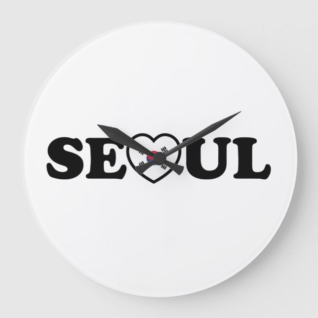 Seoul Love Heart Flag Large Clock (Front)