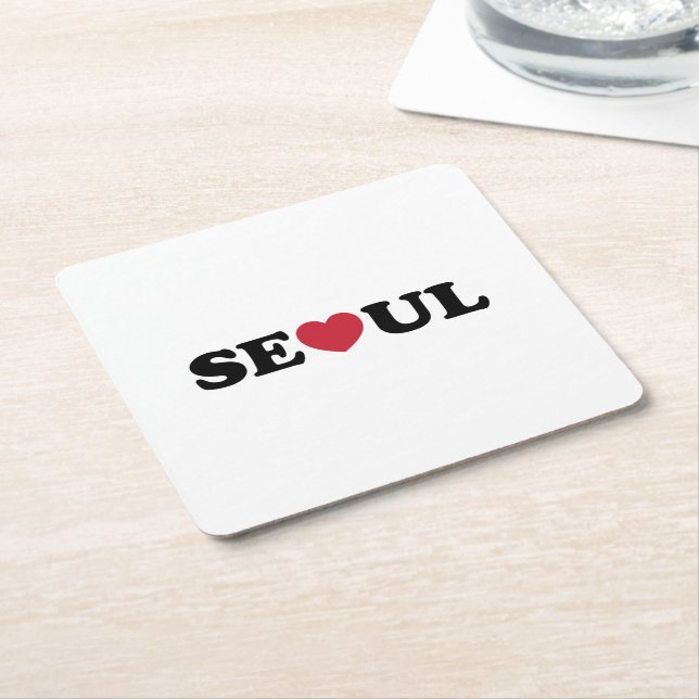 Seoul Love Heart Square Paper Coaster (Angled)