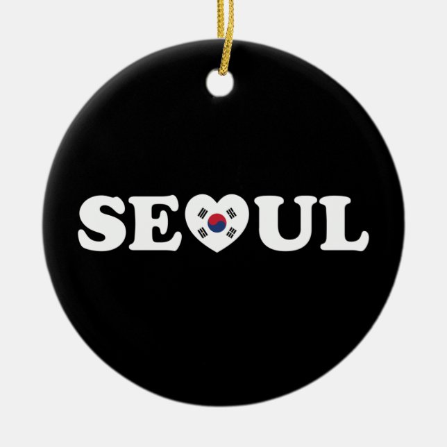 Seoul Love Heart Taegeukgi Flag Ceramic Tree Decoration (Front)
