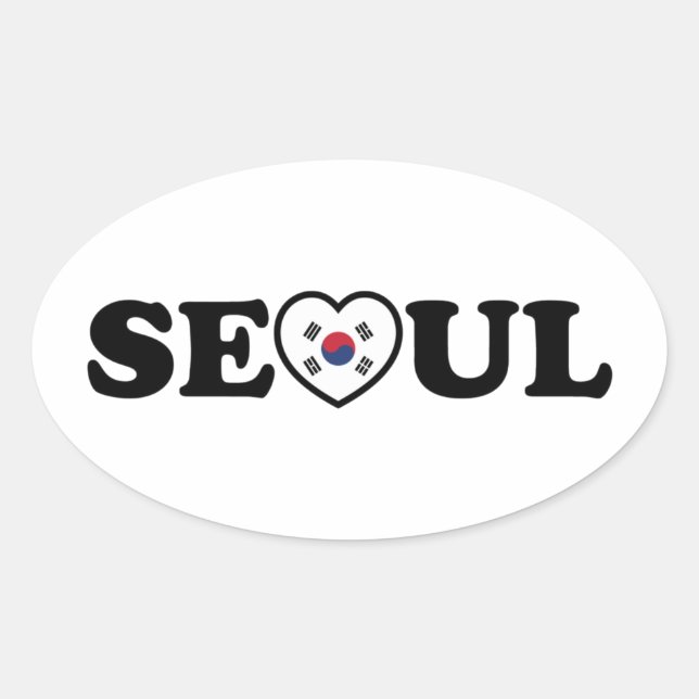 Seoul Love Heart Taegeukgi Flag Oval Sticker (Front)