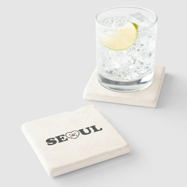 Seoul Love Heart Taegeukgi Flag Stone Coaster (Side)
