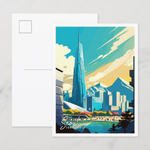 Seoul South Korea Art vintage travel illustration Postcard