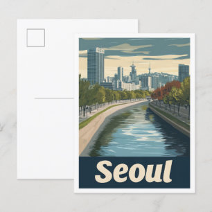 Seoul South Korea Art Vintage Travel Illustration Postcard