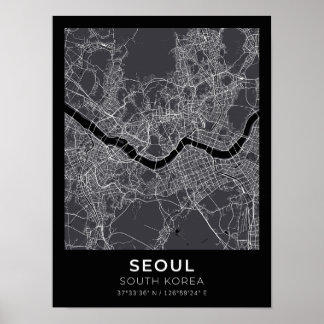 Seoul South Korea Black City Map Poster