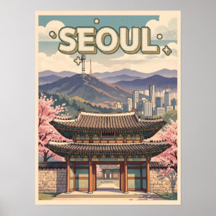 Seoul South Korea – Cherry Blossoms & Skyline Poster