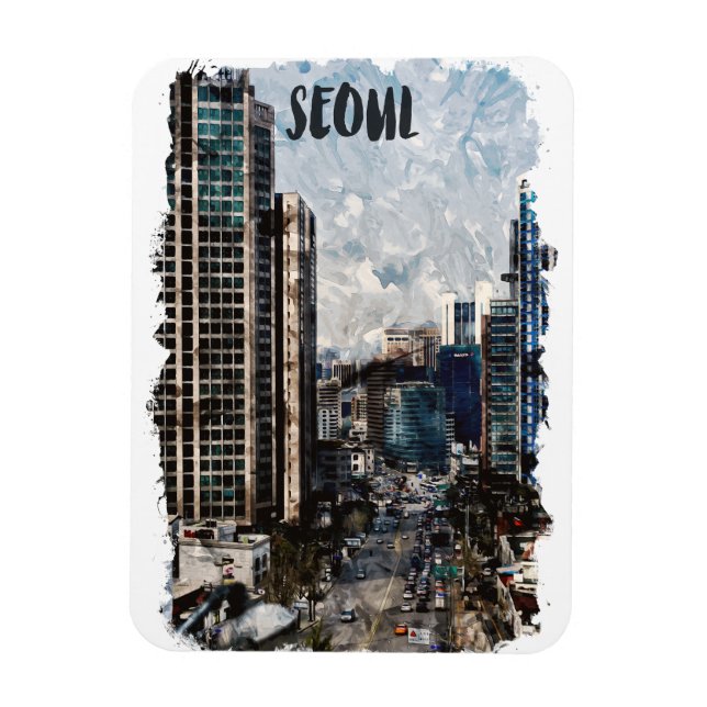 Seoul South Korea Cityscape Vintage Travel Magnet (Vertical)