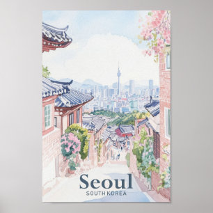 Seoul South Korea Gouache Illustration Travel Poster