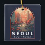 Seoul South Korea Illustration Art Vintage Badge Ceramic Ornament<br><div class="desc">Seoul illustration design with a manga art style. Seoul,  the capital of South Korea,  is a huge metropolis where modern skyscrapers,  high-tech subways and pop culture meet Buddhist temples,  palaces and street markets.</div>