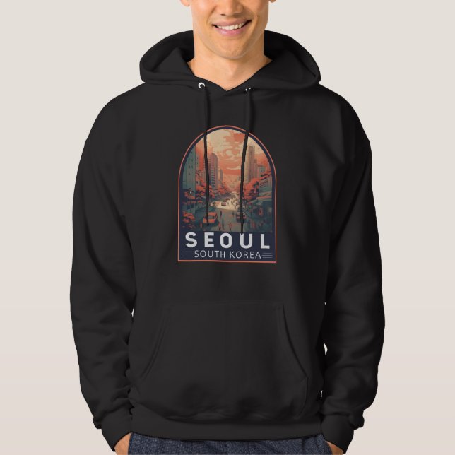 Seoul South Korea Illustration Art Vintage Badge Hoodie (Front)