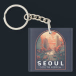 Seoul South Korea Illustration Art Vintage Badge Key Ring<br><div class="desc">Seoul illustration design with a manga art style. Seoul,  the capital of South Korea,  is a huge metropolis where modern skyscrapers,  high-tech subways and pop culture meet Buddhist temples,  palaces and street markets.</div>