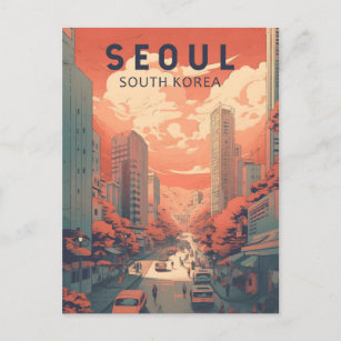 Seoul South Korea Illustration Art Vintage Postcard