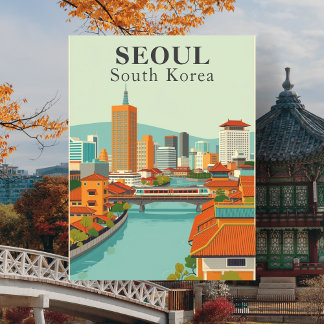 Seoul South Korea Mid-Century Retro Travel Postcard