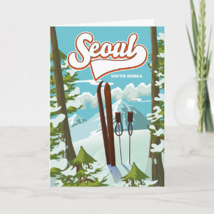 Seoul South Korea ski travel poster Holiday Card