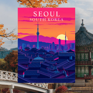 Seoul South Korea Skyline Bold Sunset Cityscape Postcard