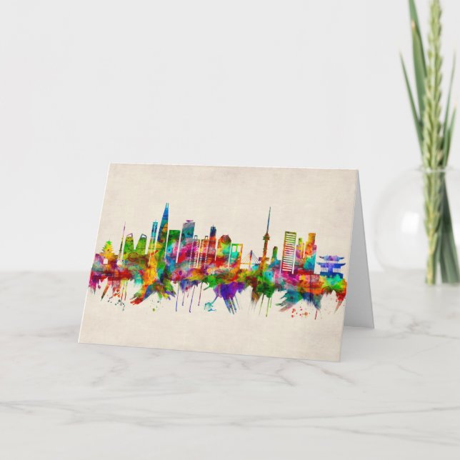 Seoul South Korea Skyline Holiday Card (Front)