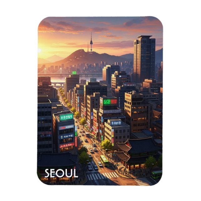 Seoul South Korea Sunset Magnet (Vertical)