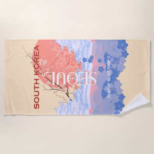 Seoul South Korea Travel Art, Pastel Beach Towel