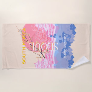 Seoul South Korea Travel Art, Pastel Beach Towel