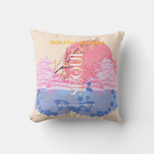 Seoul South Korea Travel Art, Pastel Cushion