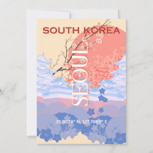 Seoul South Korea Travel Art, Pastel Holiday Card
