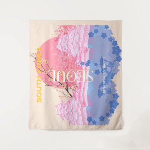 Seoul South Korea Travel Art, Pastel Tapestry