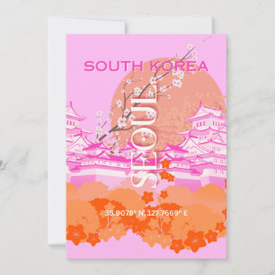 Seoul South Korea Travel Art, Pink Holiday Card
