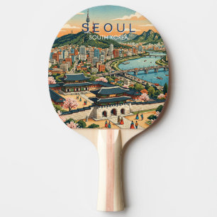 Seoul South Korea Travel Art Vintage Ping Pong Paddle