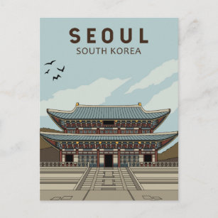 Seoul South Korea Travel Art Vintage Postcard