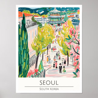 Seoul South Korea Vintage Art Illustration Travel Poster